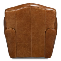 brown leather upholstered swivel chair rounded arms brass nailheads