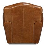 brown leather upholstered swivel chair rounded arms brass nailheads