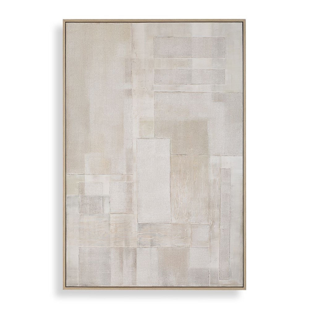 large neutral palette mixed media canvas art light oak frame