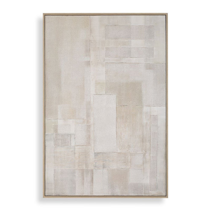 large neutral palette mixed media canvas art light oak frame