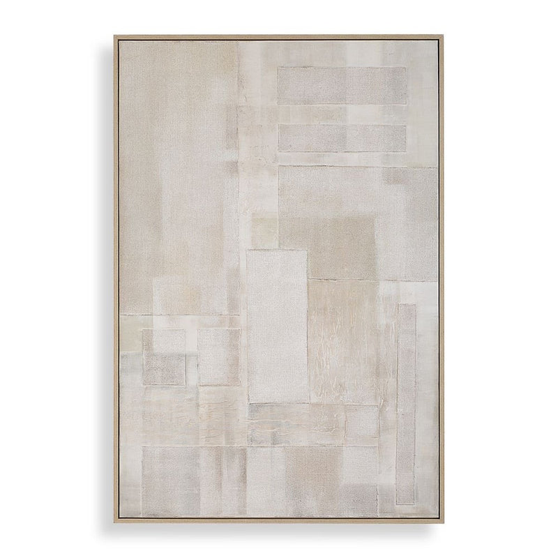 large neutral palette mixed media canvas art light oak frame