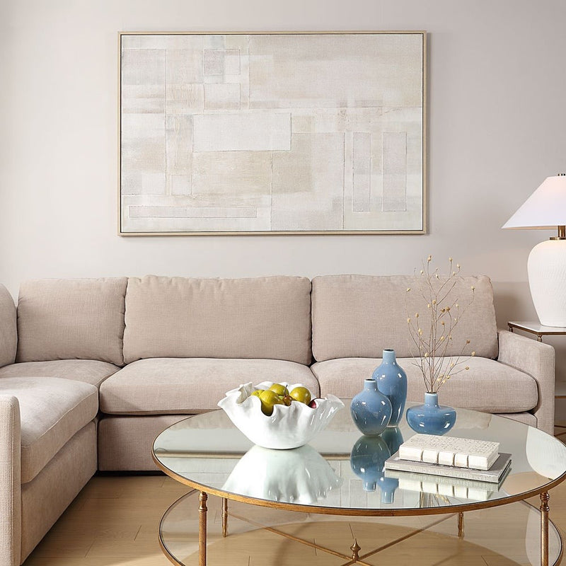 large neutral palette mixed media canvas art light oak frame