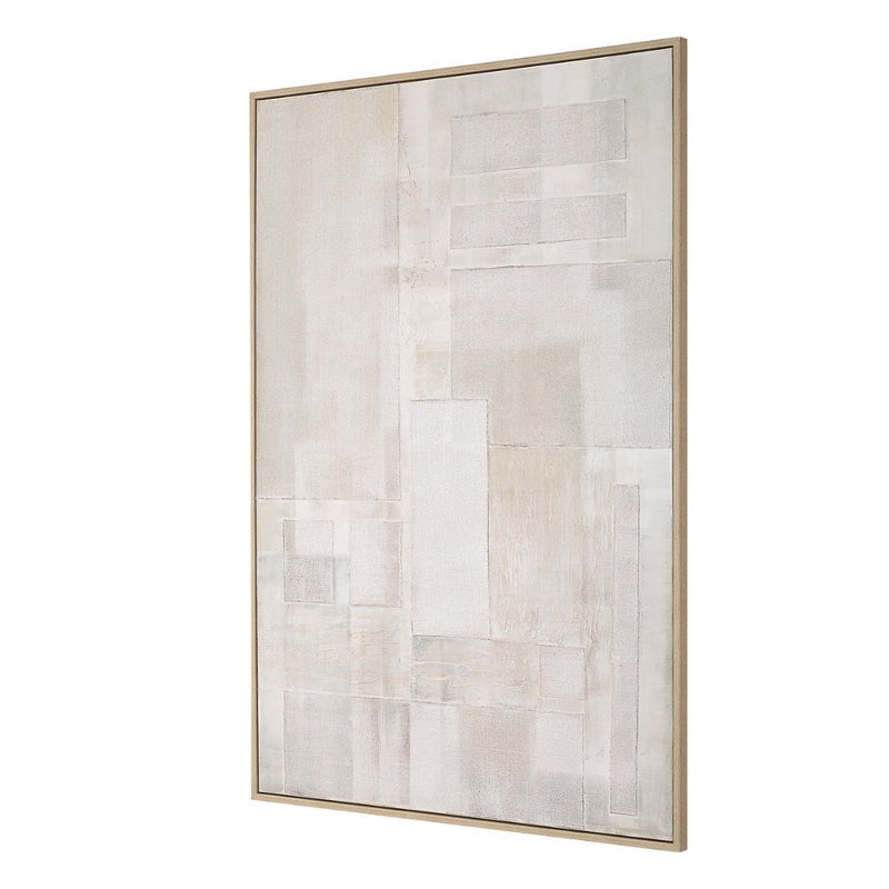 large neutral palette mixed media canvas art light oak frame