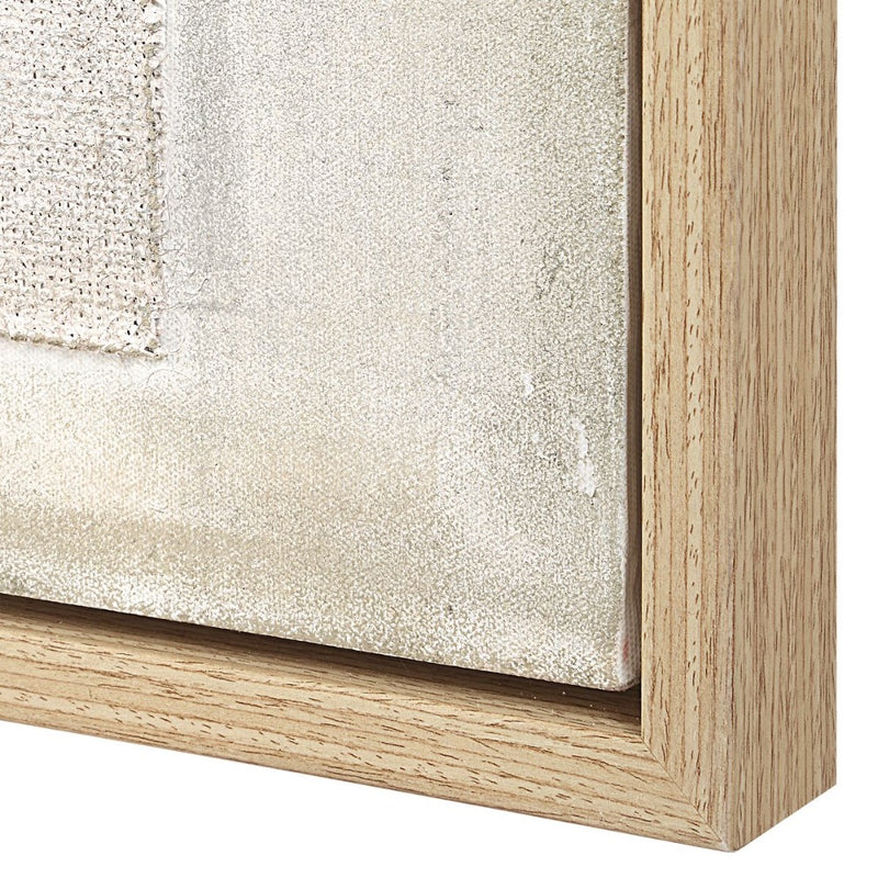 large neutral palette mixed media canvas art light oak frame