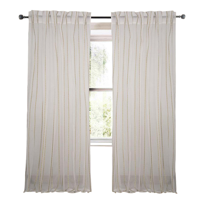 ivory and tan stripe sheer curtain panels