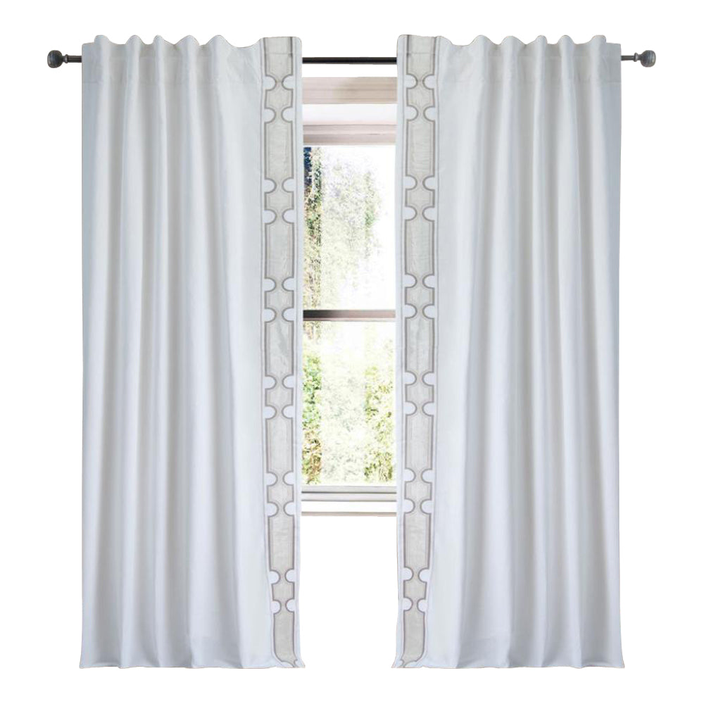 Drapery Curtain Panel Linen Cotton Rod Pocket White Grey Trim