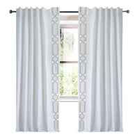 Drapery Curtain Panel Linen Cotton Rod Pocket White Grey Trim