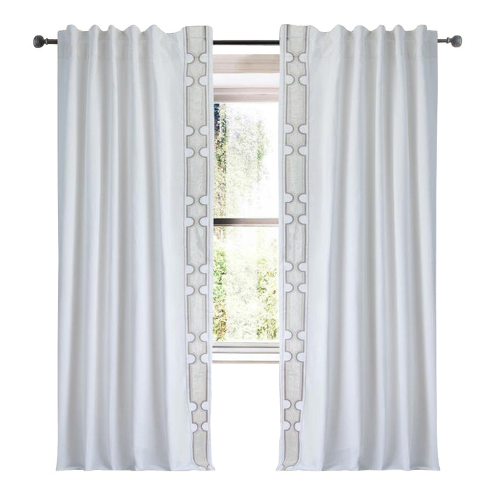 Drapery Curtain Panel Linen Cotton Rod Pocket White Grey Trim