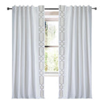 Drapery Curtain Panel Linen Cotton Rod Pocket White Grey Trim