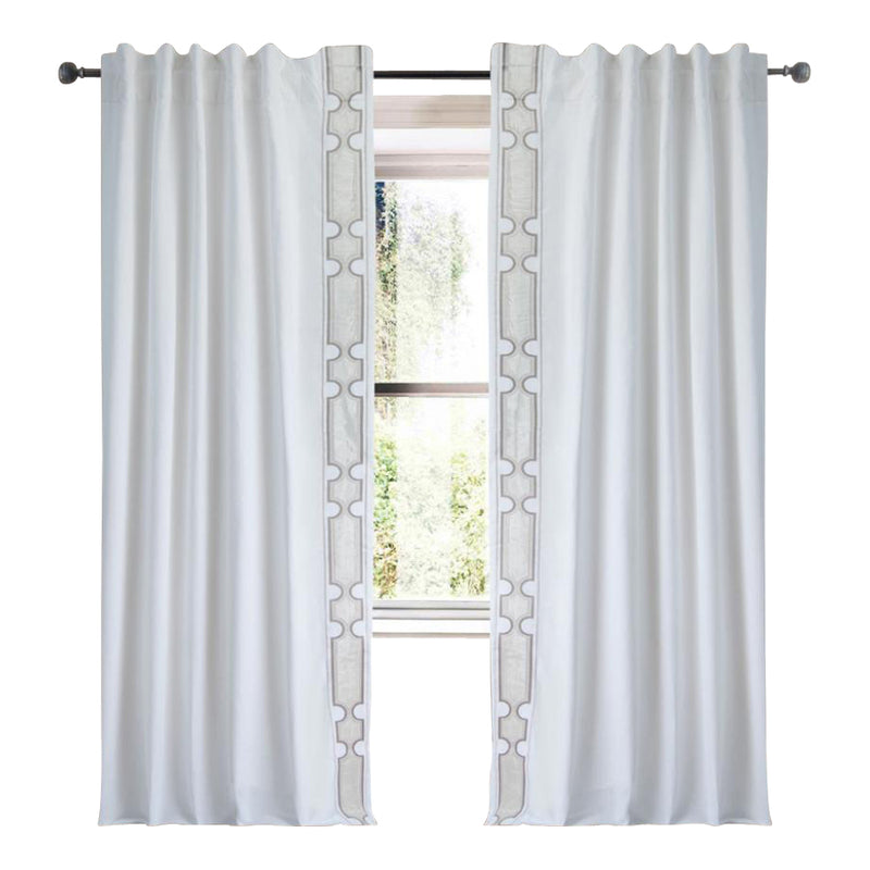 Drapery Curtain Panel Linen Cotton Rod Pocket White Grey Trim