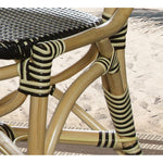 French bistro chair rounded back natural rattan frame black beige woven plastic wrapping Padma's Plantation