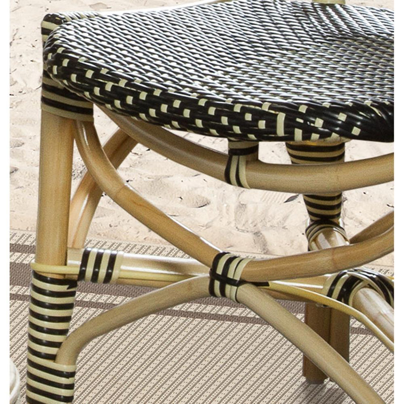 French bistro chair rounded back natural rattan frame black beige woven plastic wrapping Padma's Plantation