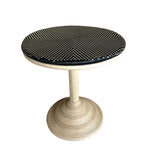 table round pedestal base natural rattan all-weather woven black beige top Padma's Plantation