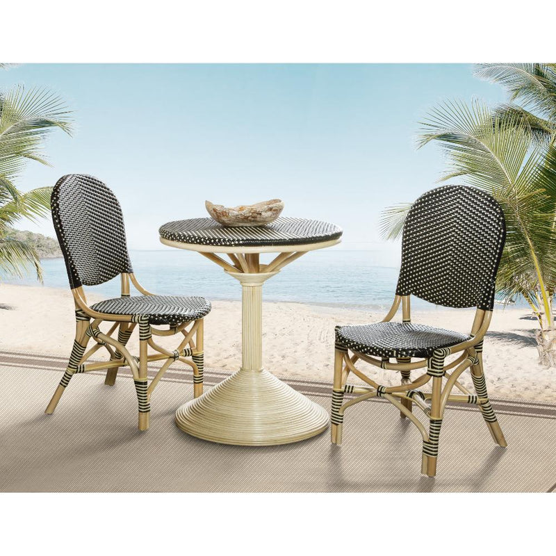 table round pedestal base natural rattan all-weather woven black beige top Padma's Plantation