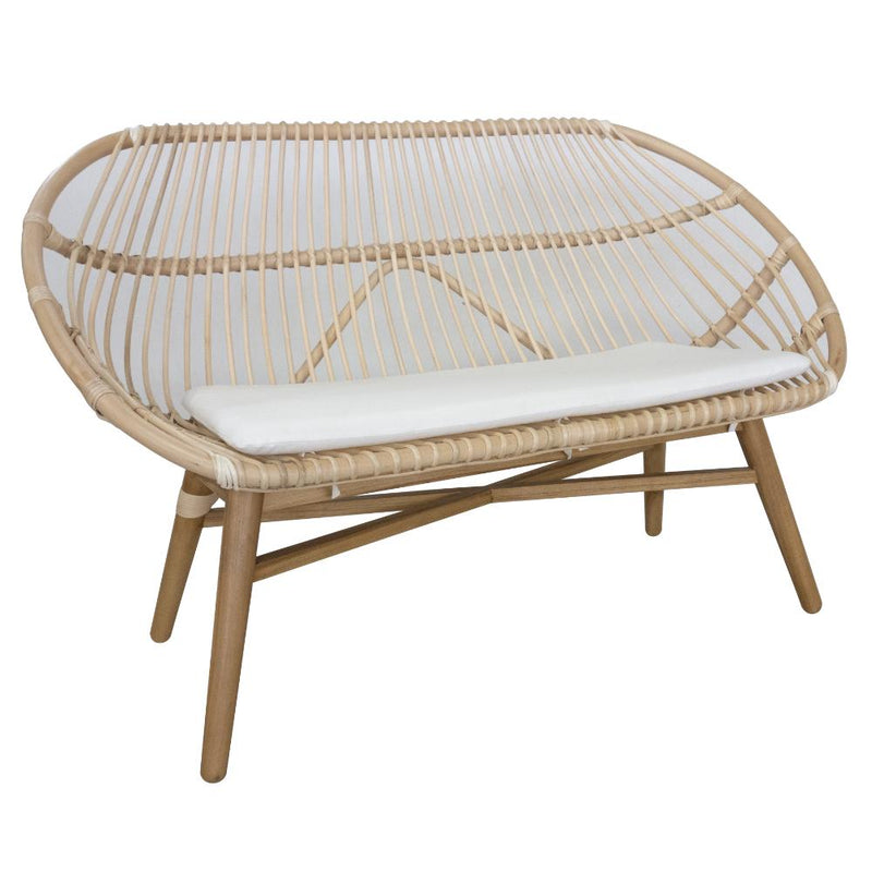 natural rattan sofa bench teak legs x-stretcher