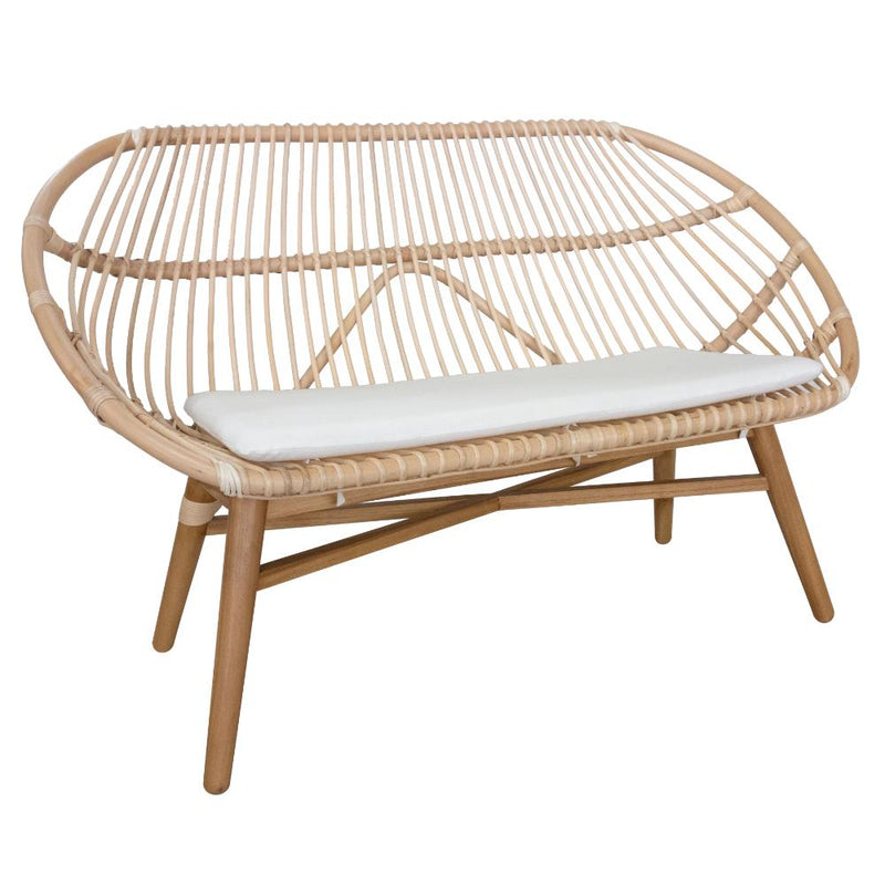 natural rattan sofa bench teak legs x-stretcher