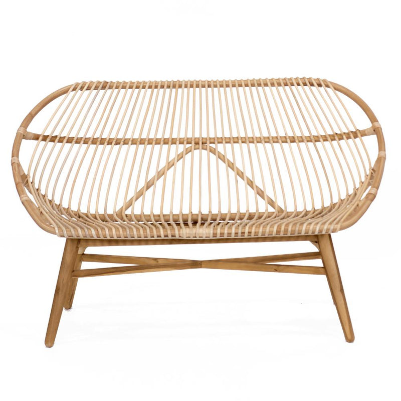 natural rattan sofa bench teak legs x-stretcher