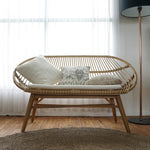natural rattan sofa bench teak legs x-stretcher