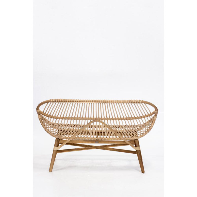 natural rattan sofa bench teak legs x-stretcher