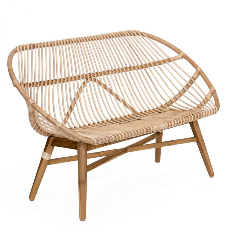 natural rattan sofa bench teak legs x-stretcher