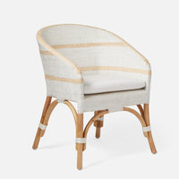 dining chair handwoven peeled rattan white natural striped white cushion