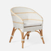 dining chair handwoven peeled rattan white natural striped white cushion