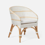 dining chair handwoven peeled rattan white natural striped white cushion