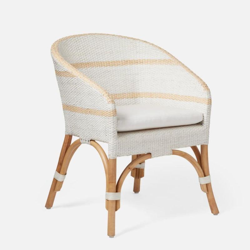 dining chair handwoven peeled rattan white natural striped white cushion