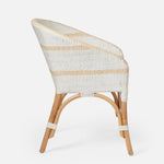 dining chair handwoven peeled rattan white natural striped white cushion
