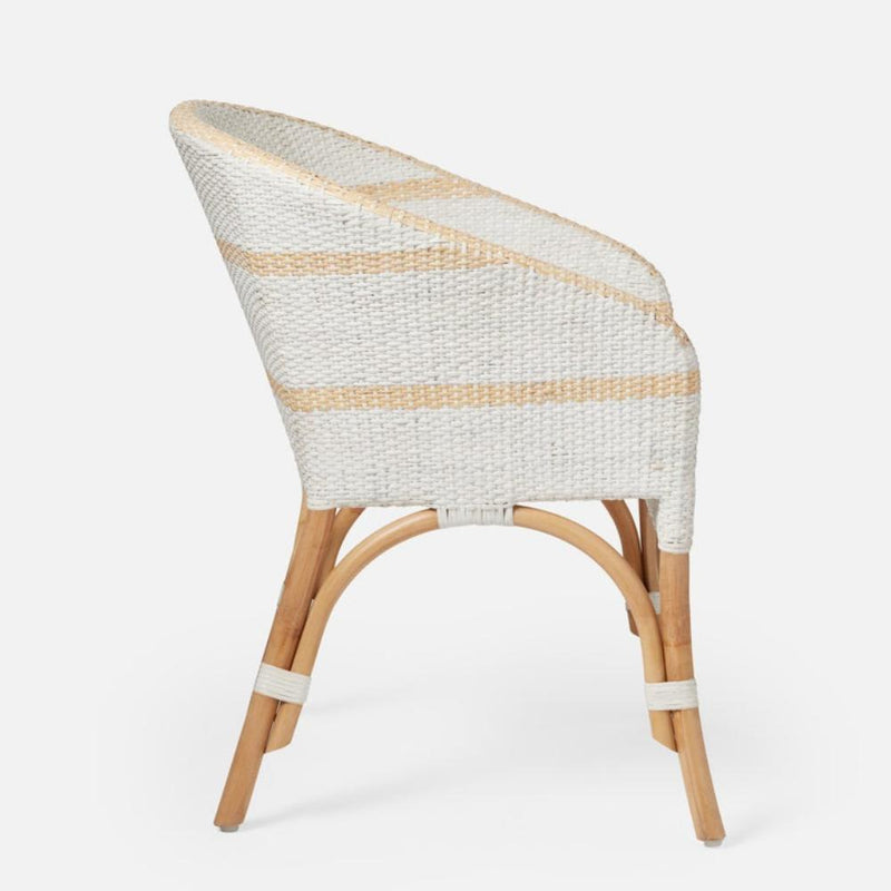 dining chair handwoven peeled rattan white natural striped white cushion