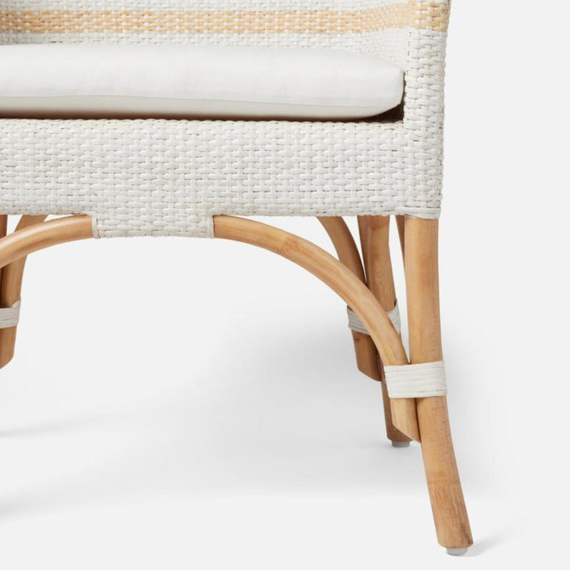 dining chair handwoven peeled rattan white natural striped white cushion
