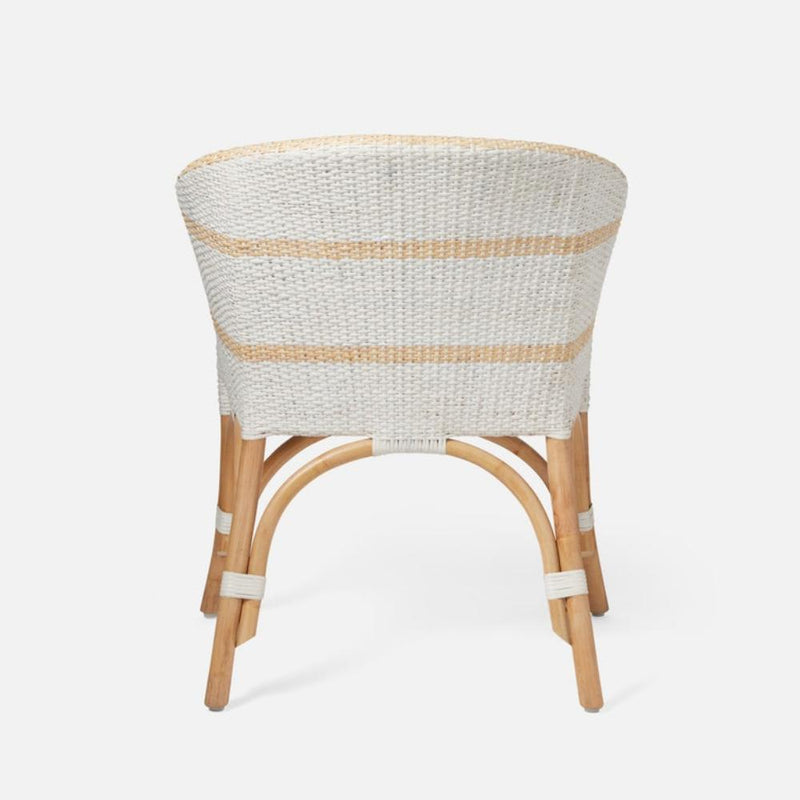 dining chair handwoven peeled rattan white natural striped white cushion