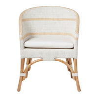 dining chair handwoven peeled rattan white natural striped white cushion