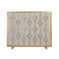 The Made Goods Webster Antique Brass Fireplace Screen features geometric diamonds and mesh, perfect for your hearth.