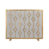 The Made Goods Webster Antique Brass Fireplace Screen features geometric diamonds and mesh, perfect for your hearth.