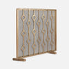 The Made Goods Webster Antique Brass Fireplace Screen features geometric diamonds and mesh, perfect for your hearth.