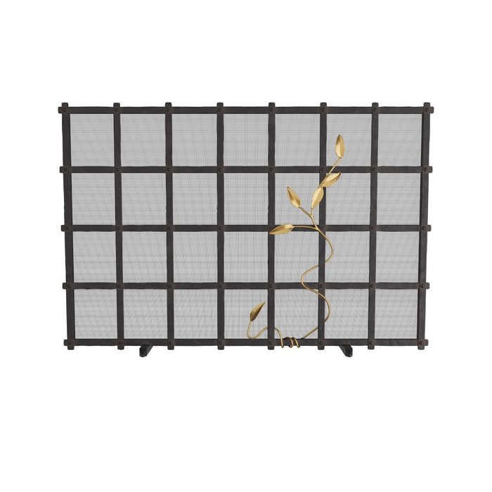 hammered natural iron antique brass details fireplace screen 