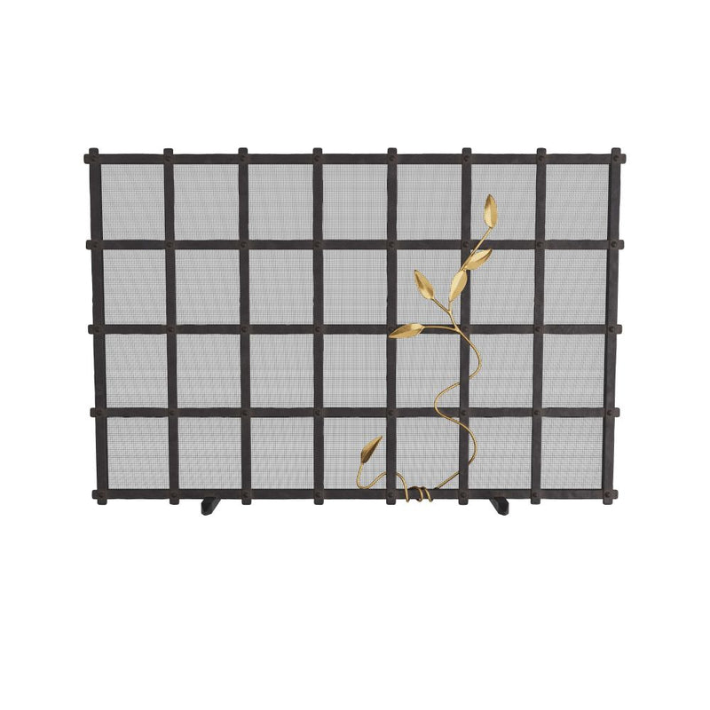hammered natural iron antique brass details fireplace screen 
