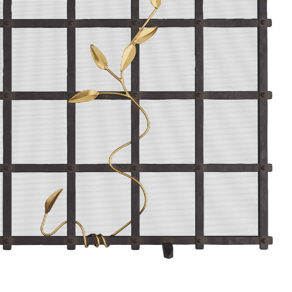 hammered natural iron antique brass details fireplace screen 
