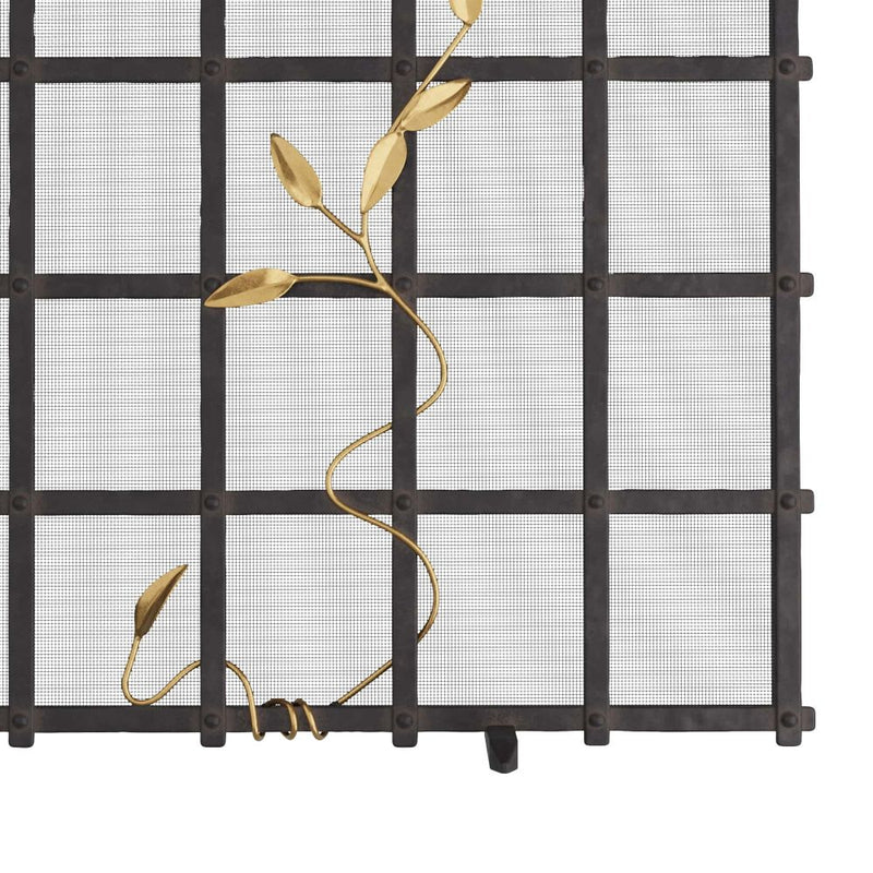 hammered natural iron antique brass details fireplace screen 