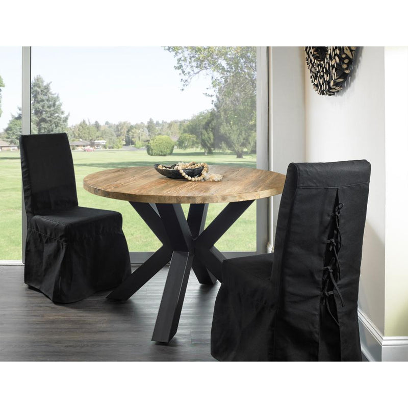 teak iron natural round dining table