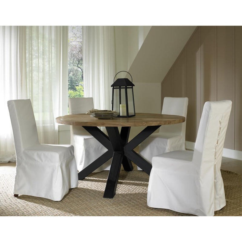 teak iron natural round dining table