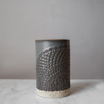 ceramic lace canister gray handmade round