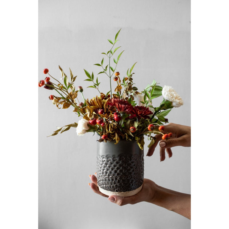 ceramic lace canister gray handmade round