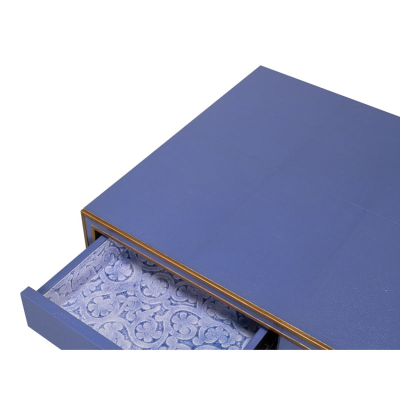 royal blue shagreen leather desk drawers antique brass trim