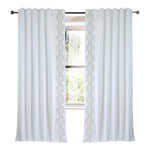 White Drapery Curtain Panel Linen Cotton Rod Pocket Tan Embroidery Trim