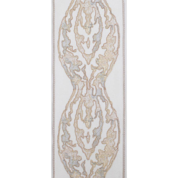 White Drapery Curtain Panel Linen Cotton Rod Pocket Tan EmbroideryTrim