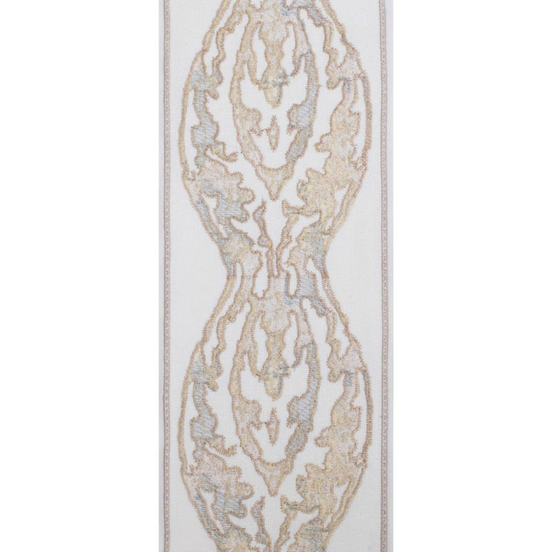 White Drapery Curtain Panel Linen Cotton Rod Pocket Tan EmbroideryTrim