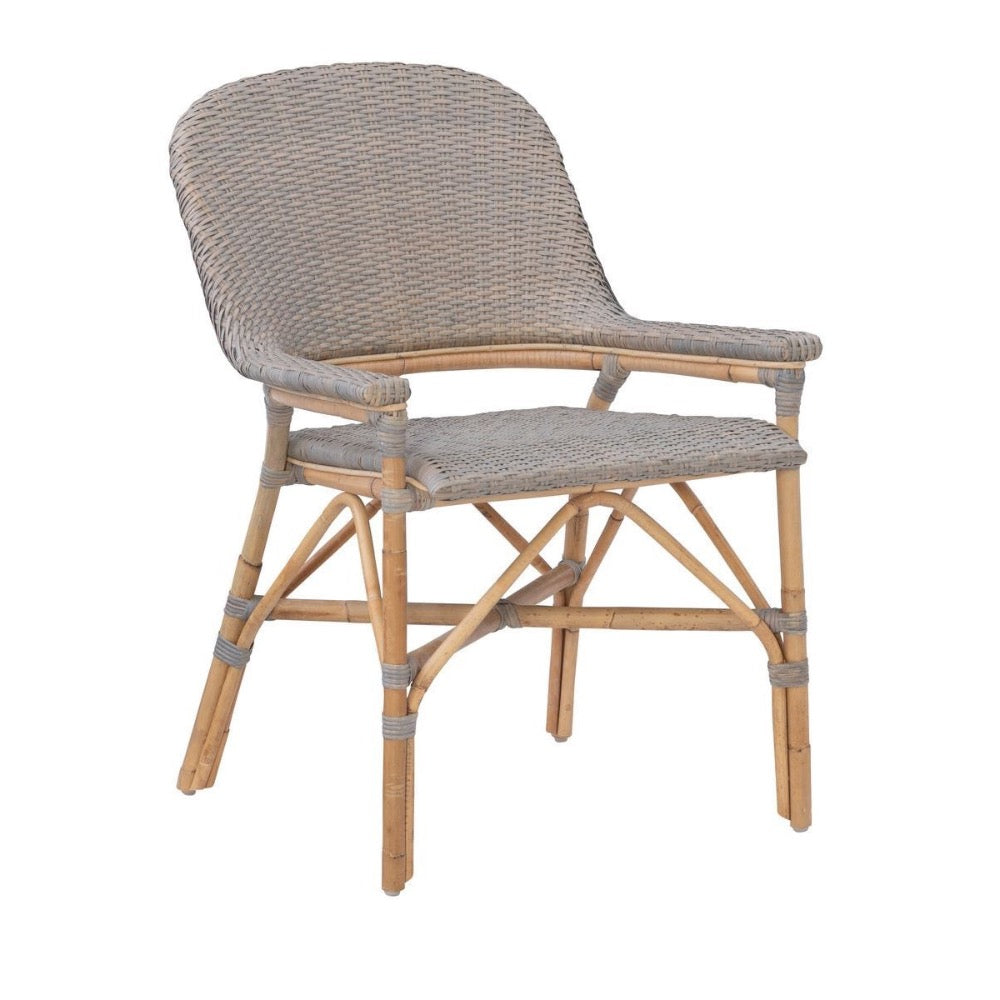 rattan dining arm chair natural gray concave back