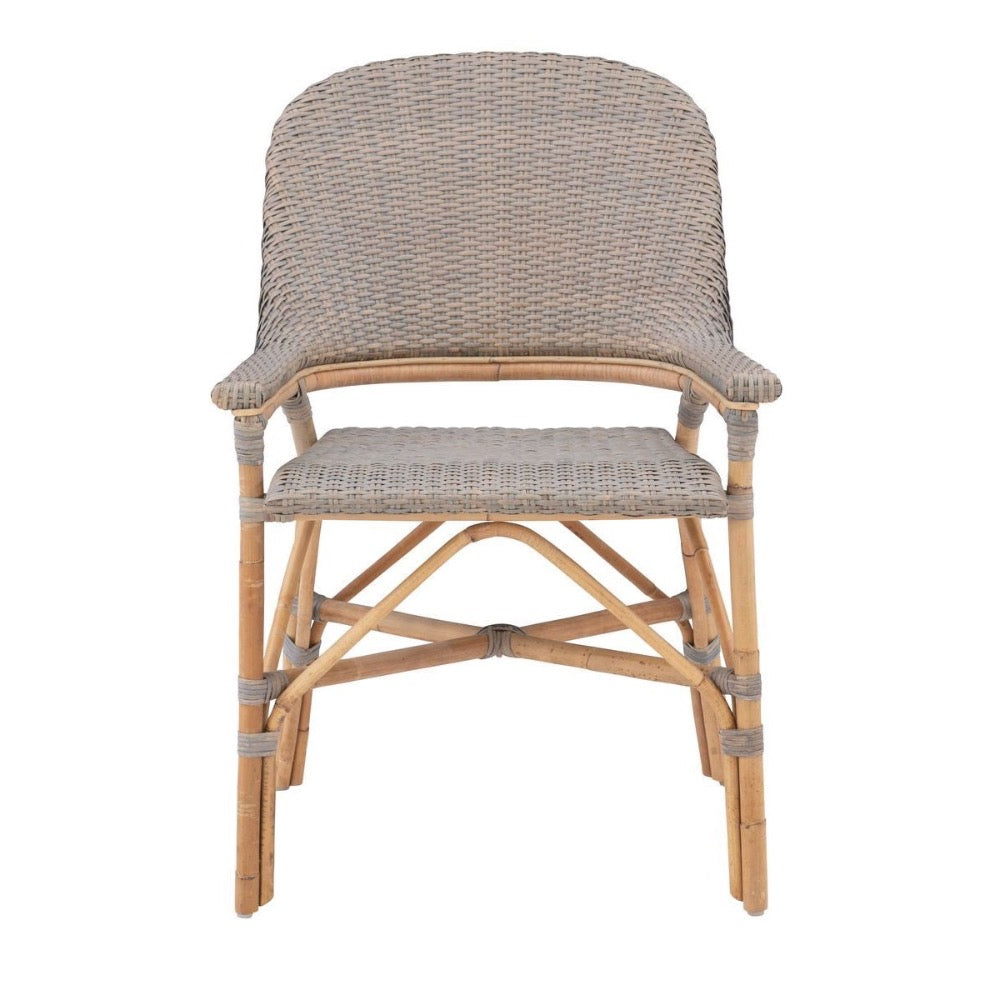 rattan dining arm chair natural gray concave back